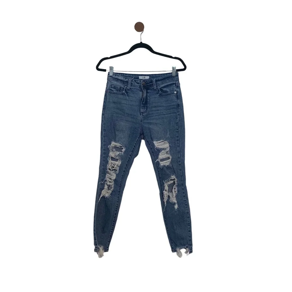 Cello Distressed Skinny Jeans Size 3/26 Blue Zip Button Closure Casual Cotton - Picture 2 of 15